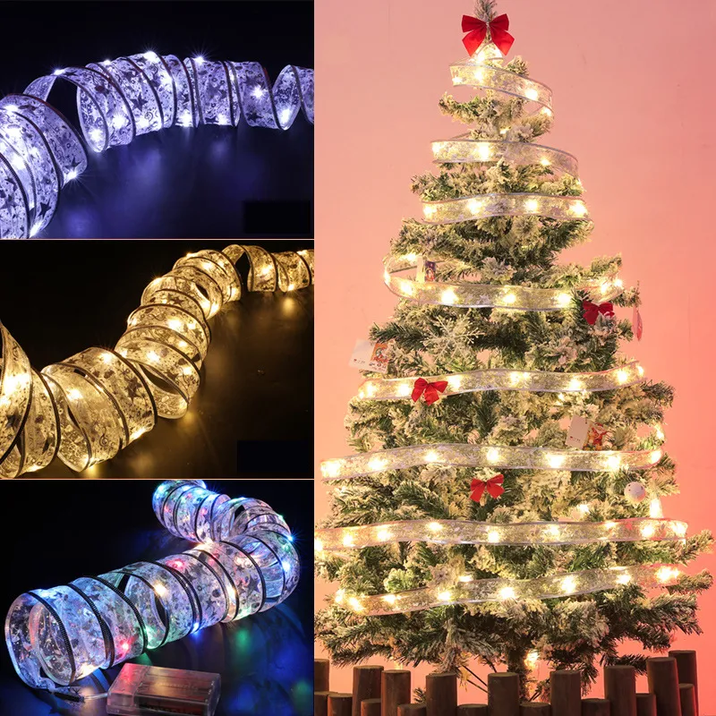 Christmas Ribbon Fairy Lights 13ft 40 LED -batteridrivna för bröllop Nyårs Xmas Tree Decorations XBJK2209