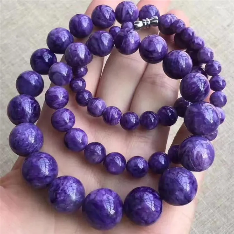 Collar de mujer con cuentas redondas de cristal Charoite púrpura Natural genuino de 7-16mm