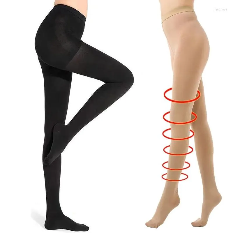 Pantyhose de compressão de meias esportivas para mulheres 23-32 mmhg meias graduadas suporte firme suporte de cintura opaca alta