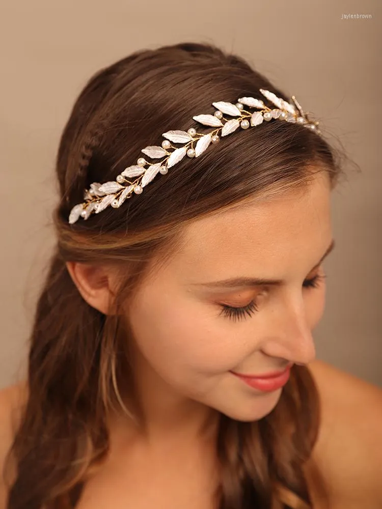 Copricapo Copricapo da sposa con foglie di perle Fasce per capelli da sposa alla moda Gioielli per capelli da damigella d'onore Accessori per feste da ballo Diademi per spose