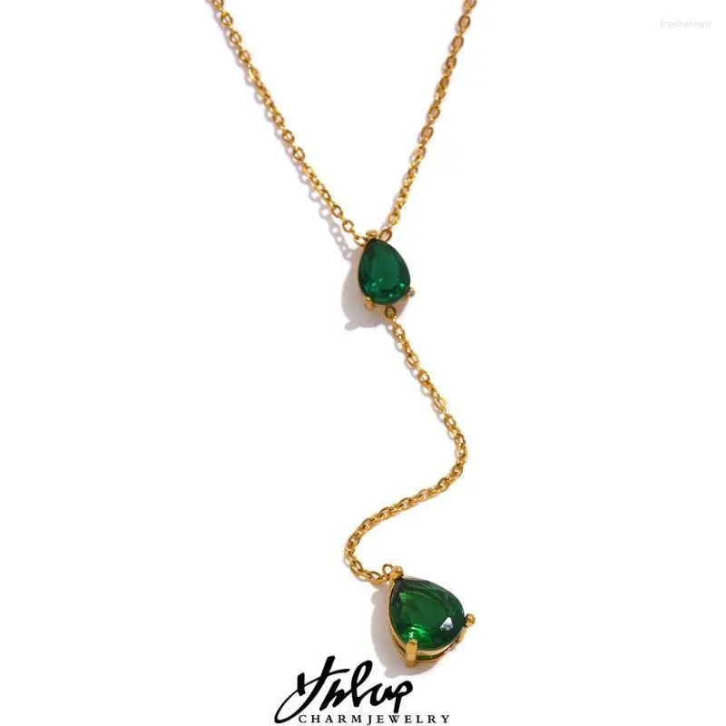 Łańcuchy yhpup Zielony biały sześcien cyrkonu minimalistyczny elegancki łańcuch na szyja ze stali nierdzewnej Bling urok moda koreańska biżuteria prezent