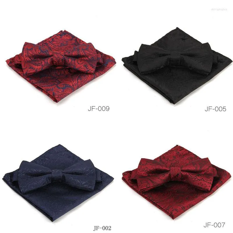 Bow Ties Paisley Red For Men Solid Tie Silk Pocket Squares Sets Men's Floral Blue Bowties Handkerchiefs Set Wedding B016