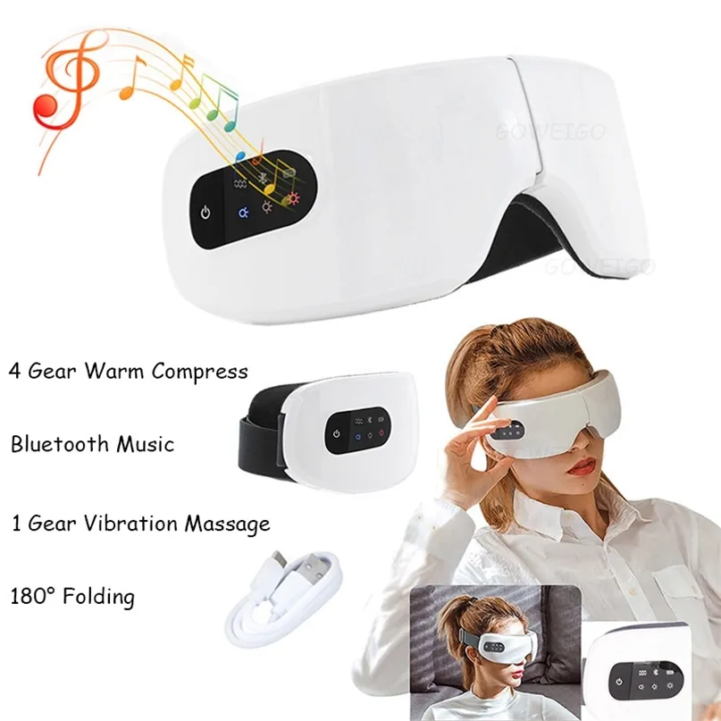Masaż wibracji elektrycznej masarza oczu Bluetooth inteligentna terapia podgrzewana anty -zmarszczki łagodzi zmęczenie i pielęgnacja ciemnych kół 220909