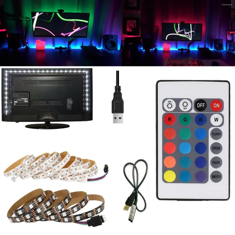 스트립 RGB 유연성 5V USB 1M 2M 3M LED 스트립 라이트 라이트 백비아 조명 키트 RF 리모컨 3 / 24 키 SMD