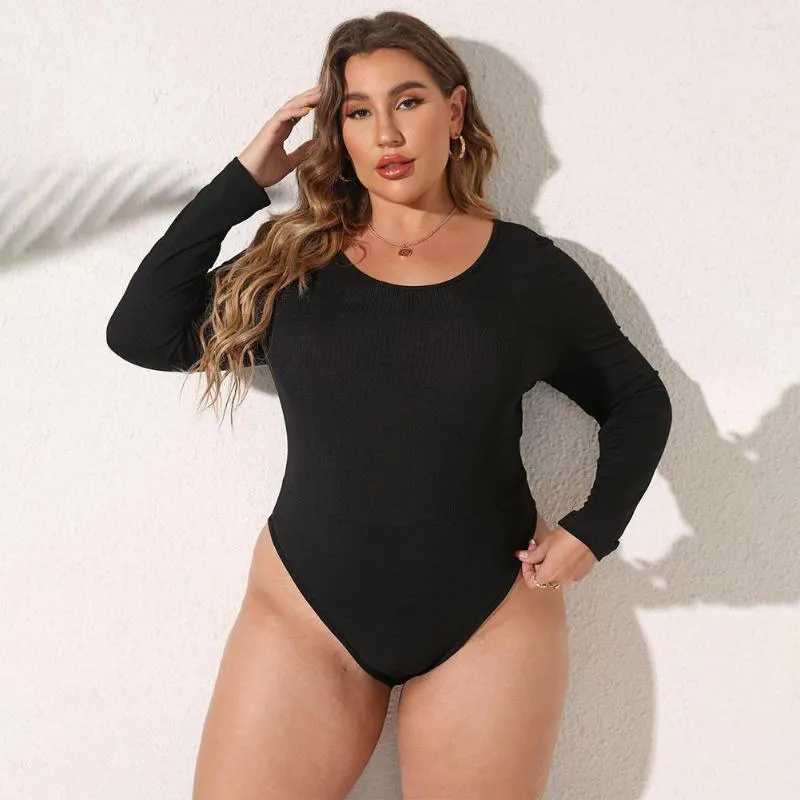 Shirt Brand Women Plus Size O-Neck Rib-knit Bodysuit Casual Long Sleeve Bodycon Body Top Soft And Comfortable