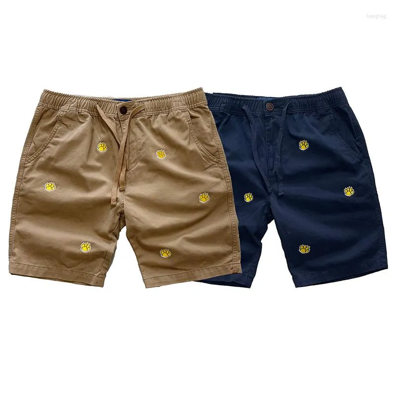 Herr shorts Limited Edition broderi Bear Claw Board Men's Cotton Corce Short Summer Kne Length Pants Khaki/Navy M L XL XXL