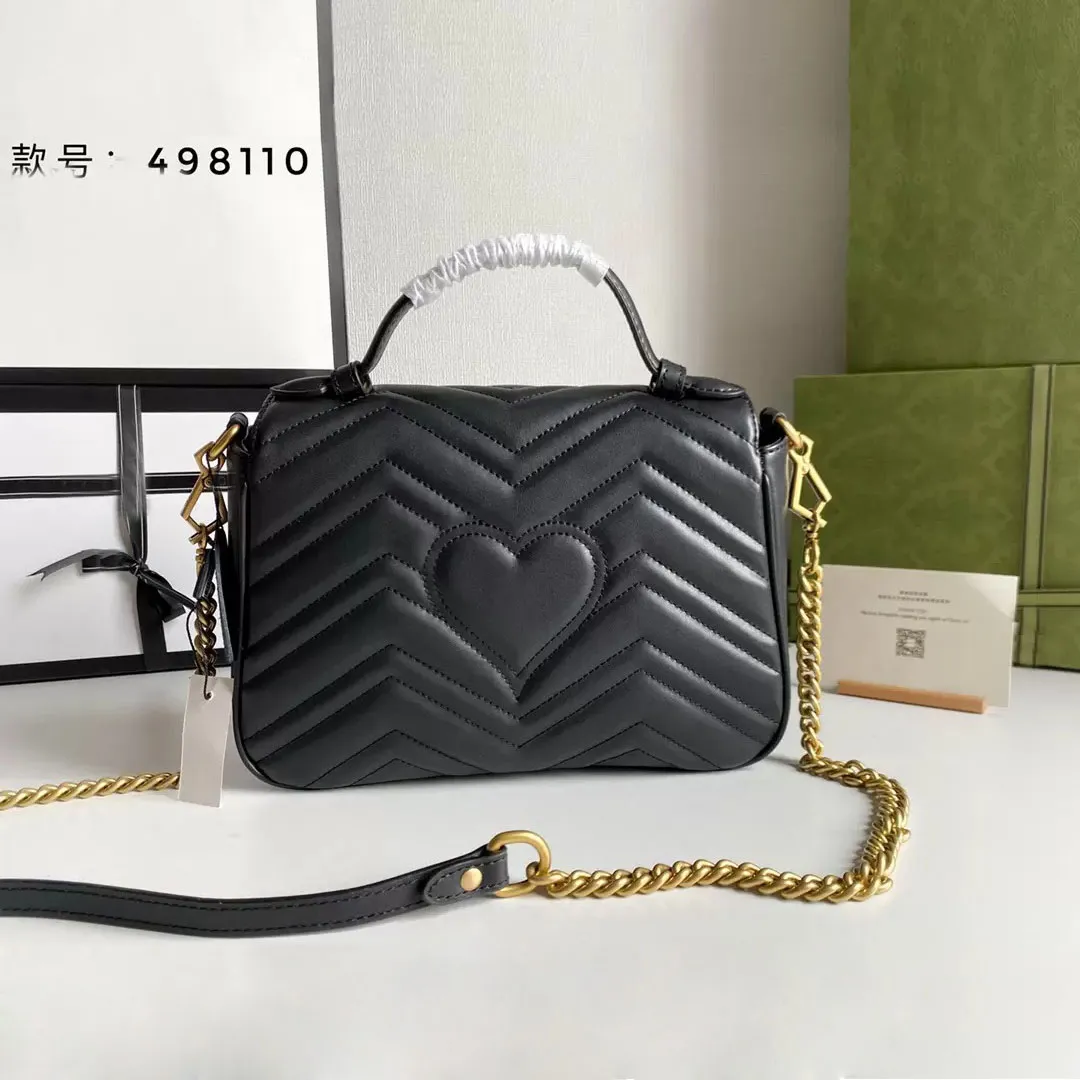 Klasik Kadın Marmont Messenger Çanta Aşk Kalp V Dalga Desen Omuz Çantası Tasarımcı Hakiki Deri Zincir Çanta Moda Bayan Tote Çanta Cüzdan