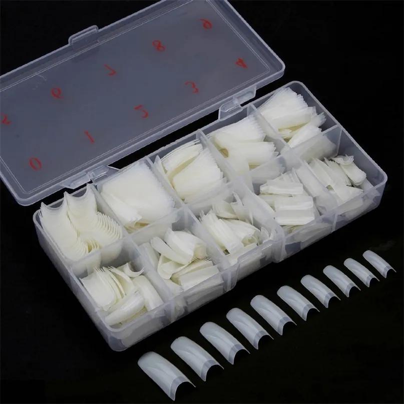 False Nails Capsule 500 PCSBox Natural French Manicure Artificial Tips with Design Transparent Tool 220909