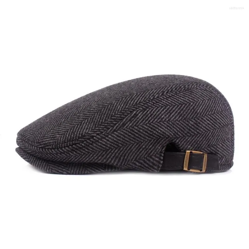 Berets Winter Sboy Caps For Men Wool Blend plus Velvet Beret Hat Herringband houden warme vader dikke retro cabbie klimop platte pet