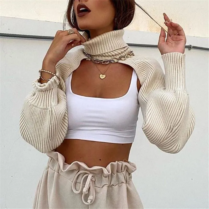 Women's Knits BLSQR Women Turtleneck Sexy Crop Sweater 2022 Fashion Ladies Lantern Sleeve Chic Female Streetwear Solid