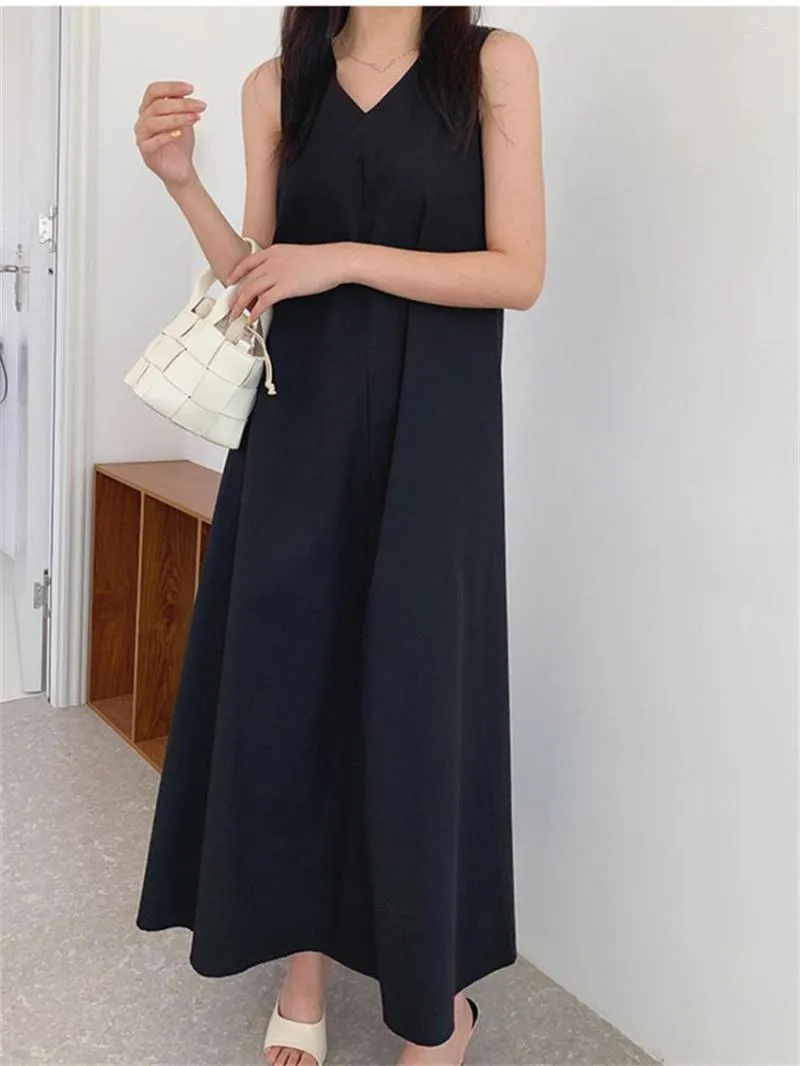 Casual Dresses Hzirip Slim Solid Long Dress Sleeveless Women A-Line Fashion 2022 Summer Work Wear Office Lady Loose Elegant