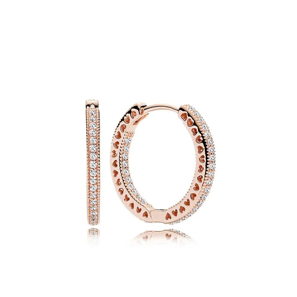 100% 925 Silver 18K Rose Gold Ced Earring z przezroczystym kamieniem CZ Oryginalne pudełko na pandora biżuteria damska prezent świąteczny249i