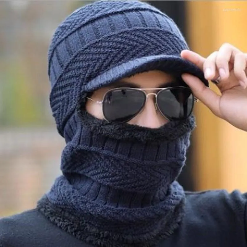 Boinas 3 em 1 Cradenses de chapéu de inverno Gorde de chapéus para homens Caps de cachecol de lã Balaclava Máscara Gorras Bonnet Knit