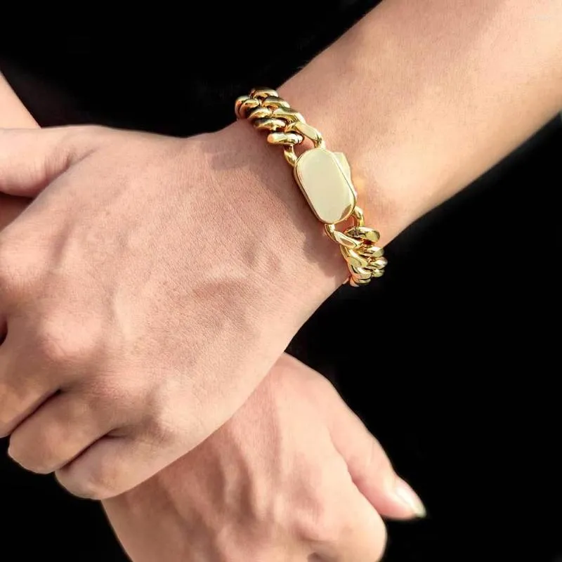 L￤nkarmband hiphop rock miami kubansk kedja f￶r m￤n kvinnor 316l rostfritt st￥l 18k guld armband mode smycken tillbeh￶r vattent￤t