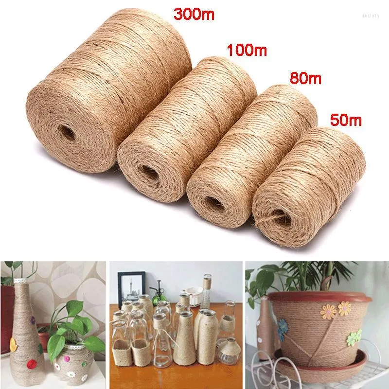 Clothing Yarn 50/80/100/300M DIY Natural Jute Twine Burlap String Rope Party Wedding Gift Wrapping Cords Thread Florists Craft Decor