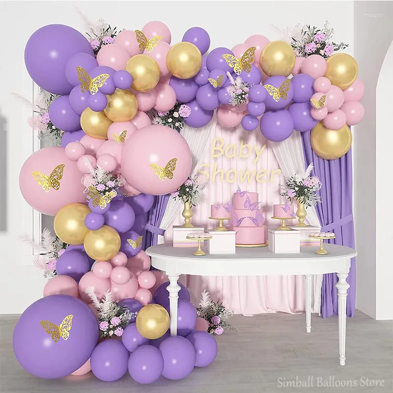 Decorazione per feste 139 pezzi Macaron Arco viola Ghirlanda Kit di palloncini Adesivo farfalla dorata Baby Shower Compleanno Anniversaire Globos