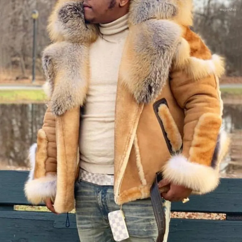 Męskie Down Laamei Faux Fur Płaszcz Mężczyźni w rozmiarze zimowym kołnierzem długie rękawy Liner Casual Męskie kurtki i płaszcze