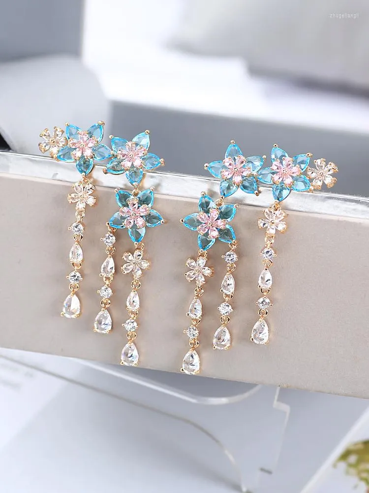 Dangle Earrings XIUMEIYIZU Beautiful Mini Flower Tassel Luxury Gold Plating Zircon Jewelri Crystal Angel Ear Sweep Climber