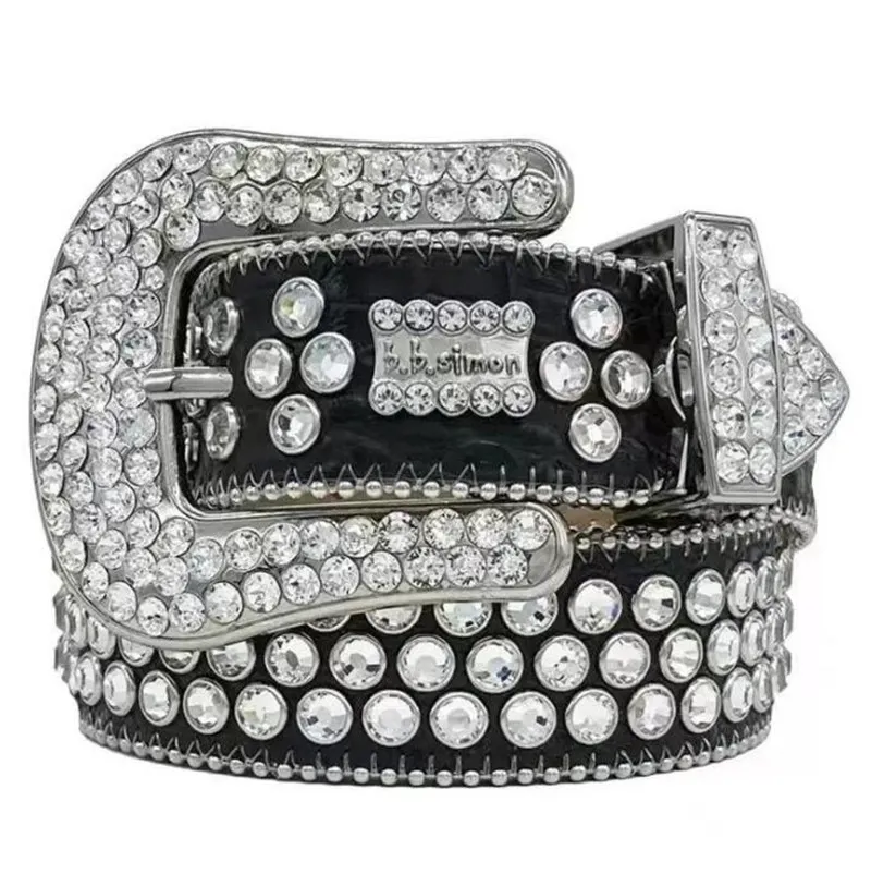 Luxury Designer Bb Belt Simon Belts for Men Women Shiny diamond belt Black on Black Blue white multicolour with bling rhinestones as gift