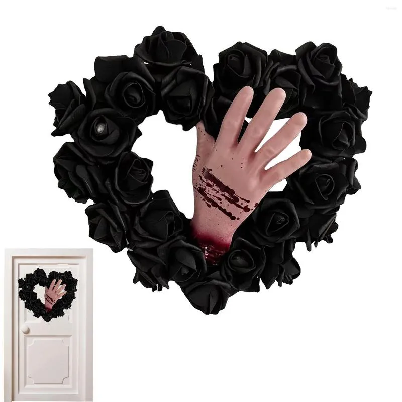 Fleurs décoratives Halloween guirlande de main de sang avec des Roses artificielles noires accessoires de décoration extérieure intérieure pour porte d'entrée