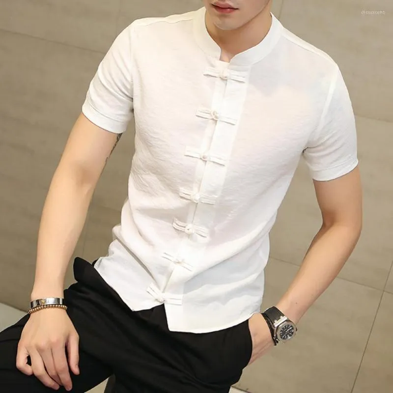 Erkekler rahat gömlekler geleneksel Çin tang takım elbise erkek artı yaz kısa kolu üniforma