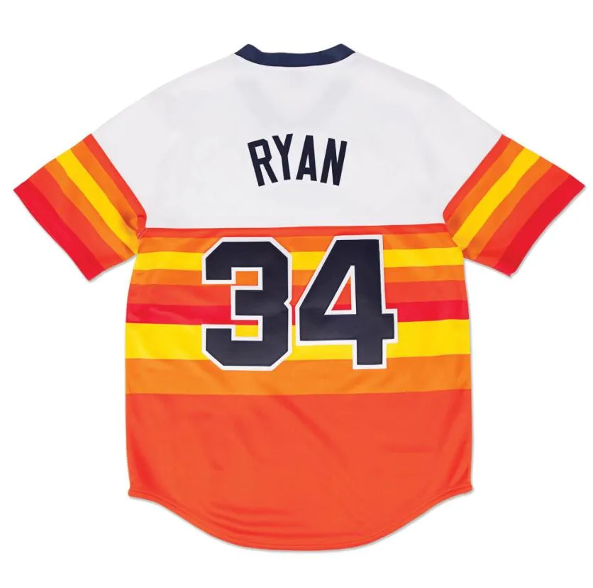 قمصان بيسبول مخيطة 34 Nolan Ryan Mitchell Ness جيرسي 1980 1988 الرجال النساء الشباب S-4XL الرجعية جيرسي