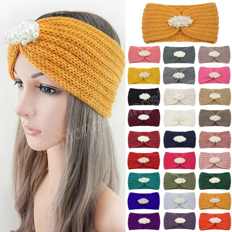 Femmes strass tricoté bandeaux femmes hiver chaud Crochet tête enveloppement large élastique cheveux bandeau accessoires bandeau de cheveux