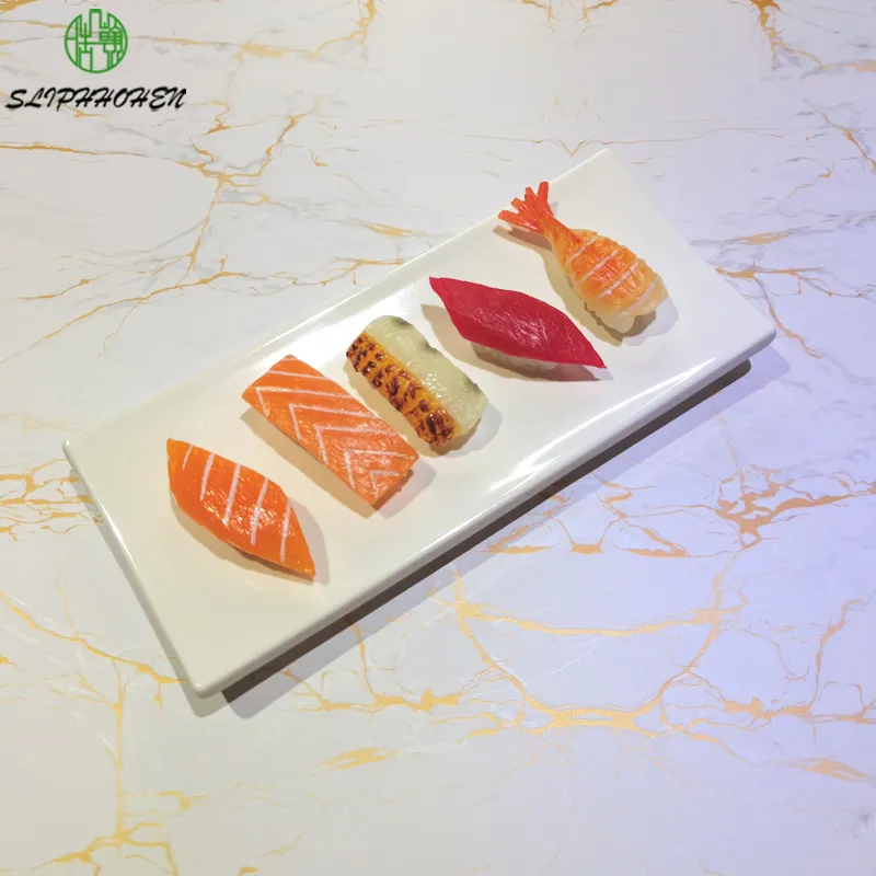 Retângulo Tilt Angle Placas de jantar brancas sobremesa de sobremesa Sushi Dish A5 Melamina Imitação de porcelana Restaurant Tableware