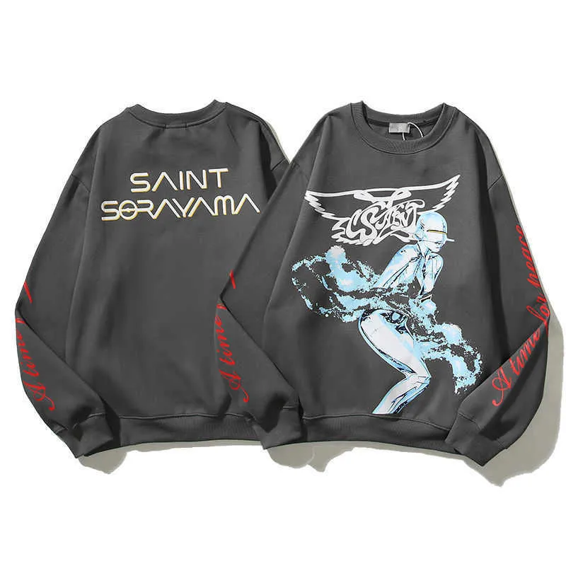 Designer Saint Mixxxxx Wash Fleece Hoodie 22ss New HajimeSorayama Vintage Pull