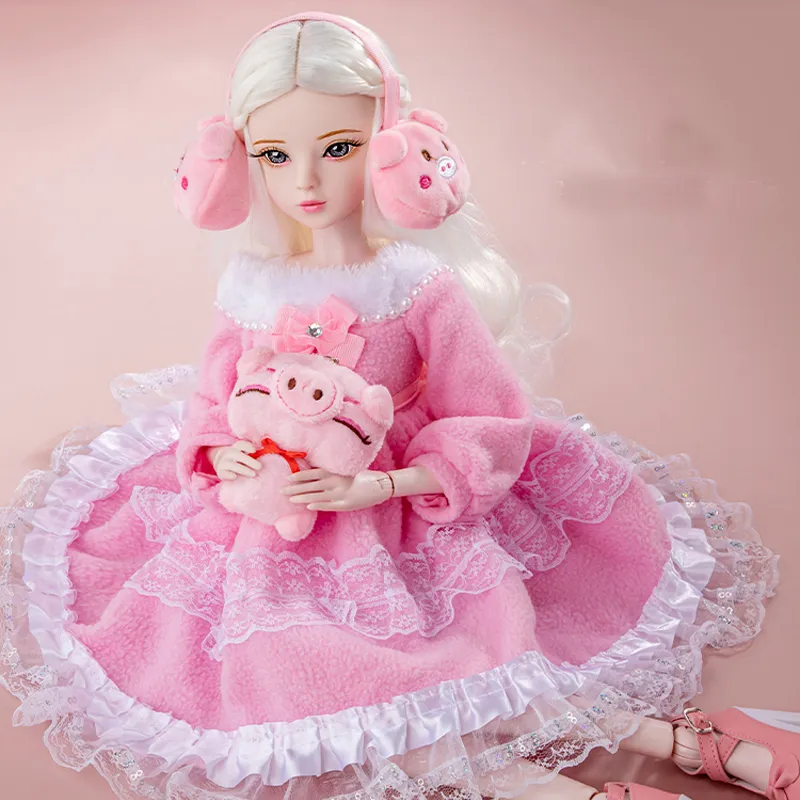 Bonecas kawaii moda rosa garota bjd 1 3 conjunto completo com roupas e peruca Big 60cm Bola articulada junta para meninas Natal 220912