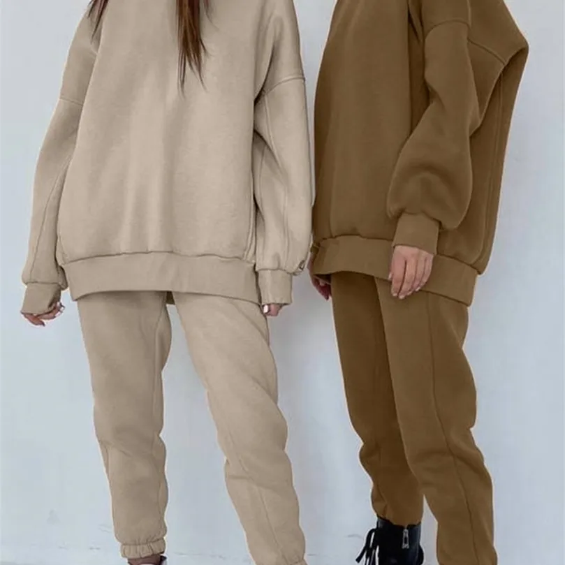 Femmes Deux Pièces Pantalons Femmes Survêtement Polaire À Capuche Deux Pièces Ensemble Lâche Hoodies Jogger Pantalon Ensembles Femme Automne Casual Lady Sportswear Costume 220909