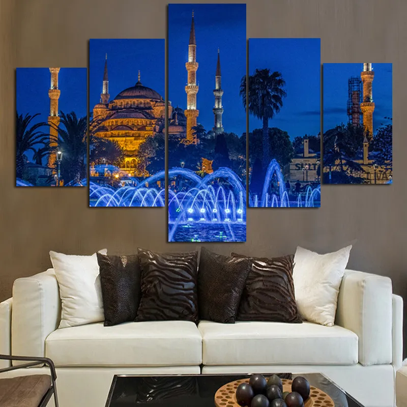 5Panel HD Print Islamic Turkey Istanbul Sultan Ahmed Mosque Religious Landscape on Canvas Wall Modular Painting for Living Room (3)