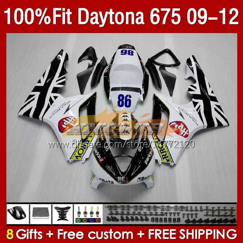 Daytona 675の射出型フェアリング675r 2009-2012 Bodys White Black 150no.21 Daytona675 09 10 11 12 Bodywork Daytona 675 R 2009 2010 2012 OEM Fairing Kit