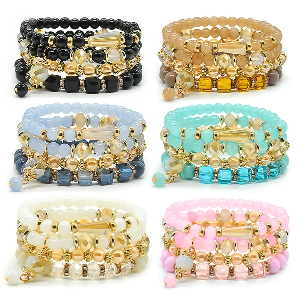 Brins en perles l Bohemian Bracelet Ensembles pour femmes 6 bracelets extensibles empilables mticolor bijoux bijou ripie daity meilleur f ffshop2001 am0qo