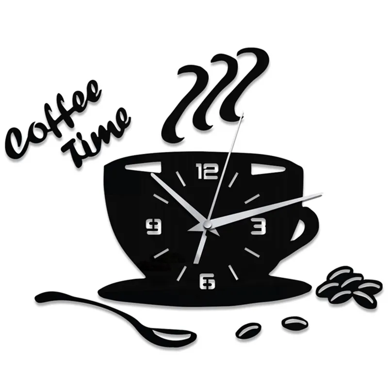 Wall Clocks Creative Coffee Clock Modern 3D Mirror DIY Stickers Home Kitchen Decorations Gifts For Lover 220909