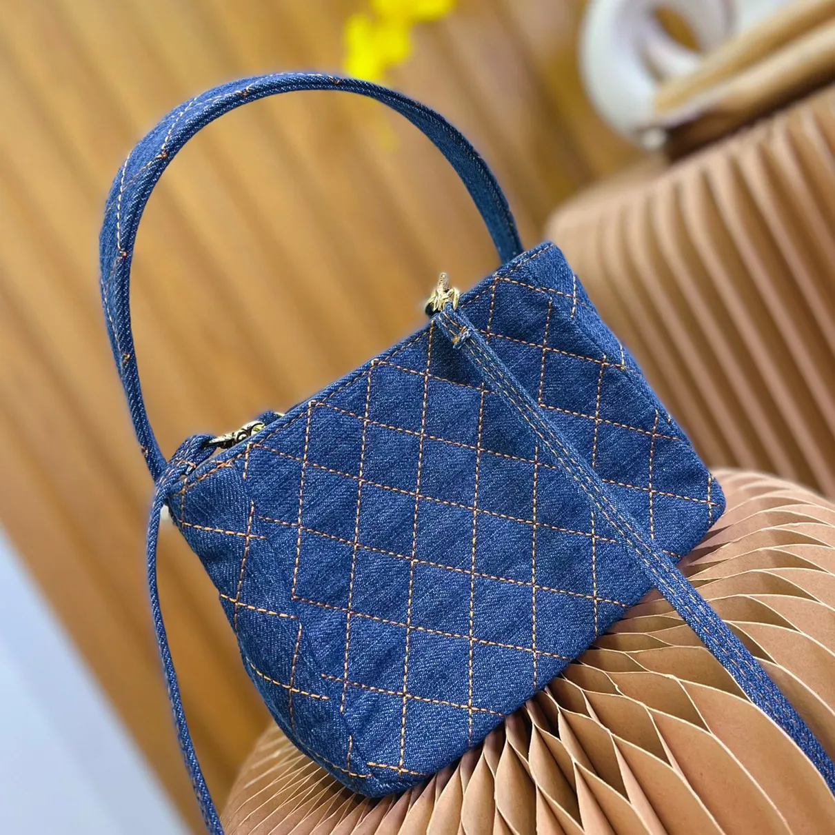 Womens Matelasse Denim Mini Tote Bags Classic Hardware Buckle Handle