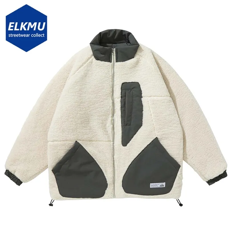 Mens Down Parkas Hip Hop Winter polar Kurtki kolorowe blok szlak zamek błyskawiczny gęsty ciepłe parkas mężczyźni swobodne luźne ładunek 220912