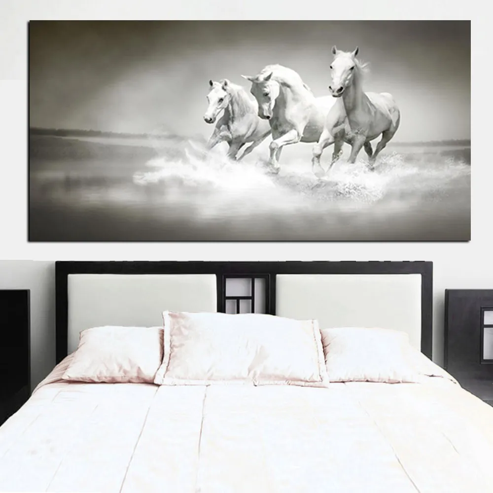 Modern White Horses Running in River Oil Painting HD Print on Canvas Poster Wall  Art Picture for Living Room Sofa Cuadros (5)
