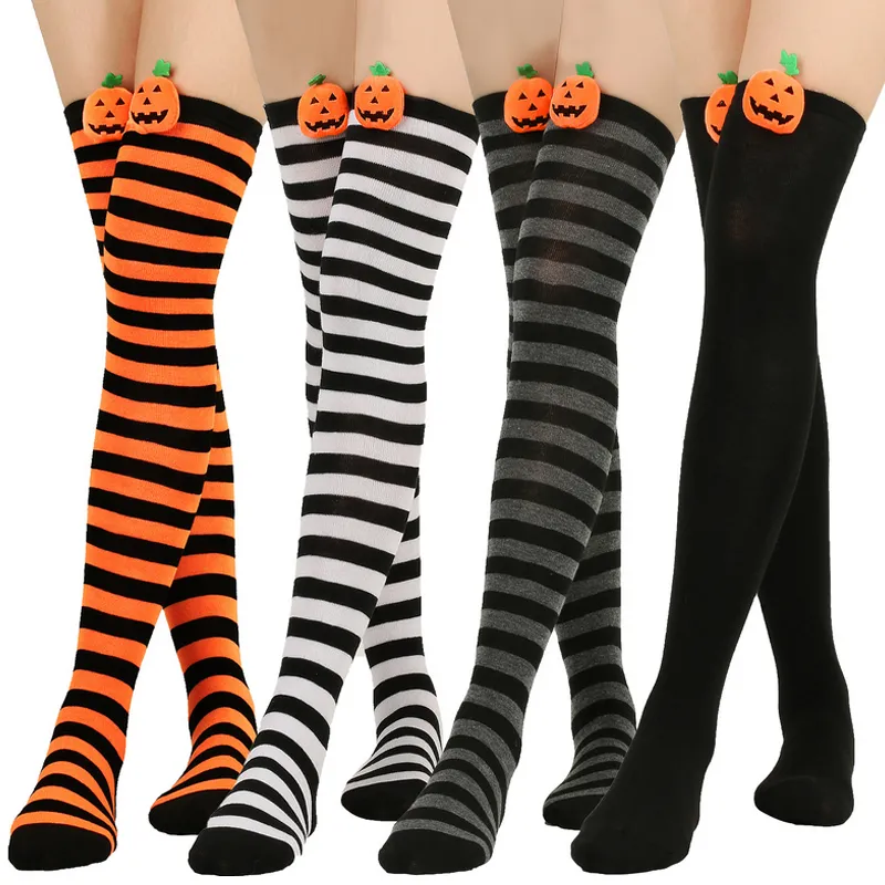 Wielokolorowe paski z dyni skarpetki Halloween impreza Cosplay Stripe Long Sock