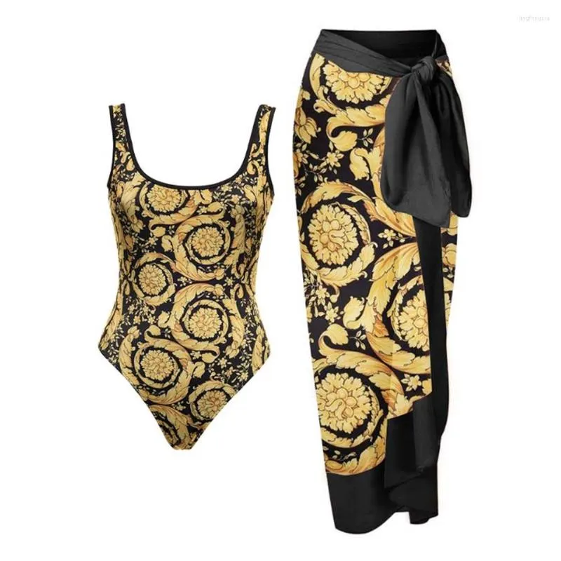 Women's Swimwear Female Retro Swimsuit &Skirt Gold Holiday Beach Dress Designer Bathing Suit Vintagef Summer Surf Wear