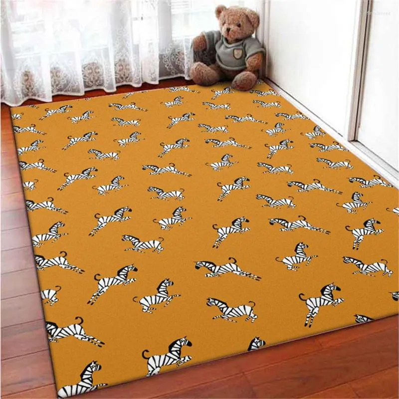 Tappeti Tappeto arancione cartone animato con striscia bianca nera Zebra Ragazzi Tappeti per bambini carini Camera da letto Accanto al tappeto Stampa animalier