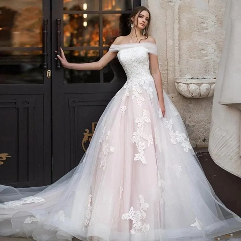 Abito da sposa da donna in pizzo a-line Abito da sposa con colletto a una linea Mezza schiena senza schienale Abiti eleganti Para Mujer 2023 Abiti di lusso