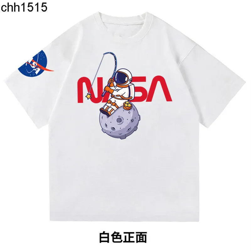 Tide marka Nasa Bear Com czeka koszulka z krótkim rękawem Mężczyźni i kobiety kreskówkowe NASA Loose Top