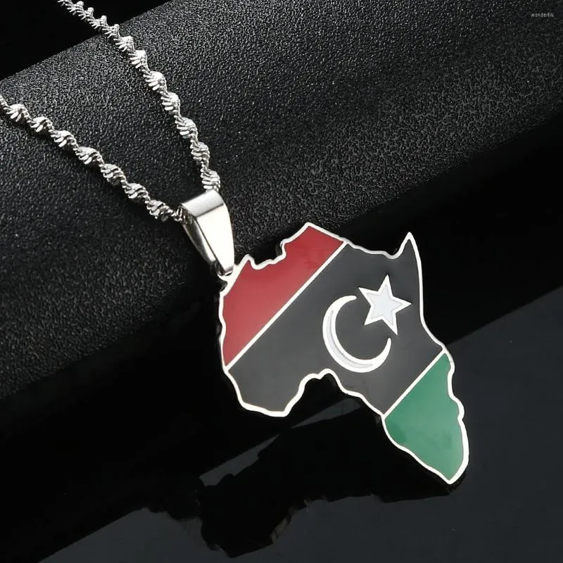 Colares pendentes unissex líbia mapa de colar de bandeira para homens jóias de cor dourado colorido country