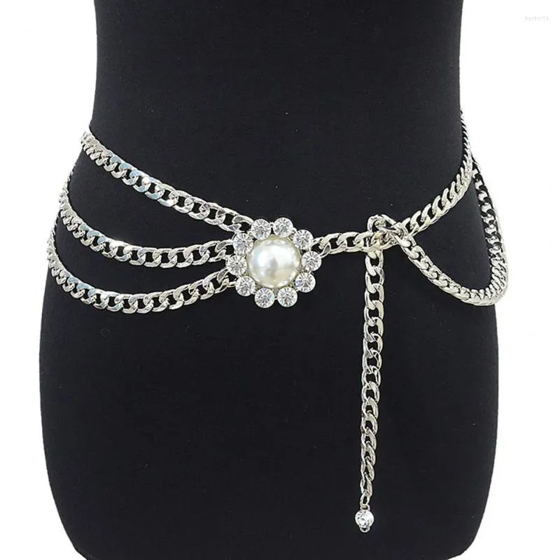 Gordels verzilverde trendy strass ingebedde faux parelmeisjes taille kettingkleding accessoires Multi-layer voor feest