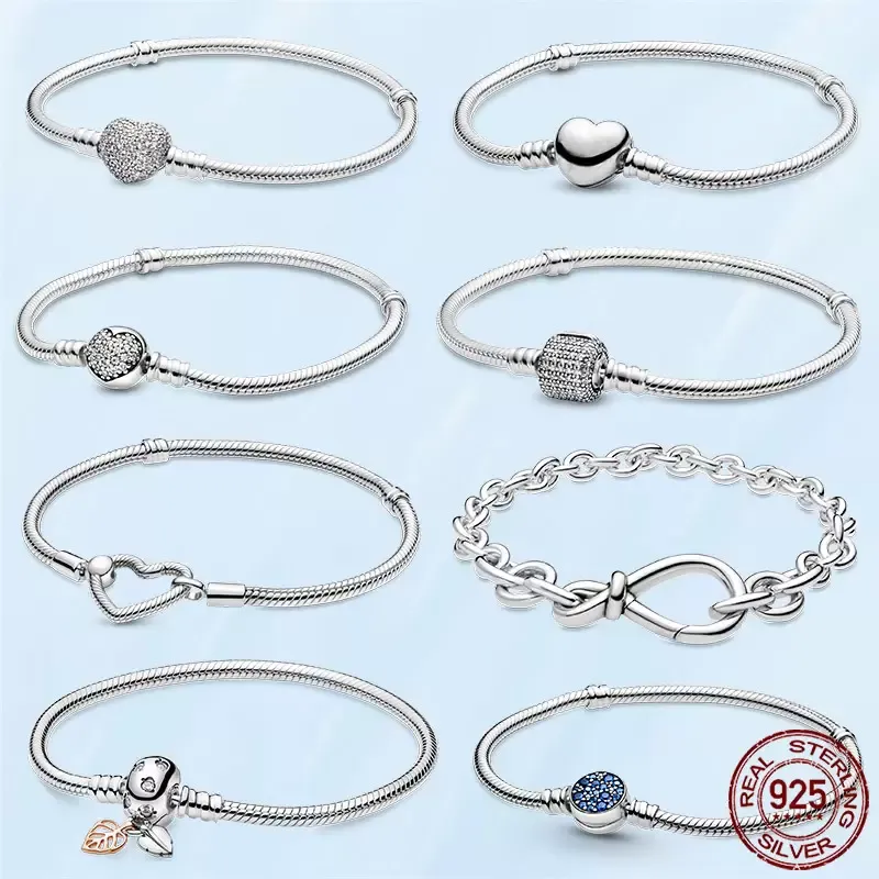 Nuovo autentico popolare argento sterling 925 Bracciale più venduto per le donne Catena a serpente a forma di cuore Ladies Fit Pandora Charm Beads Jewelry Gift con scatola originale