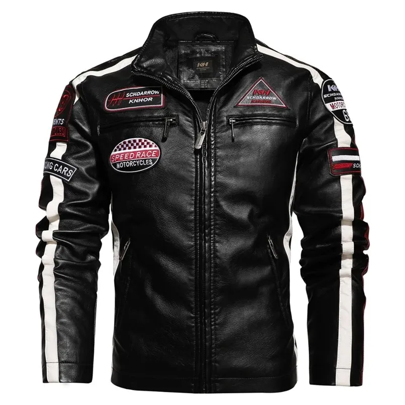 Veste de moto en cuir synthétique pour hommes pour hommes en automne/hiver mode veste brodée en cuir décontractée en hiver velours Pu Jacke 220912