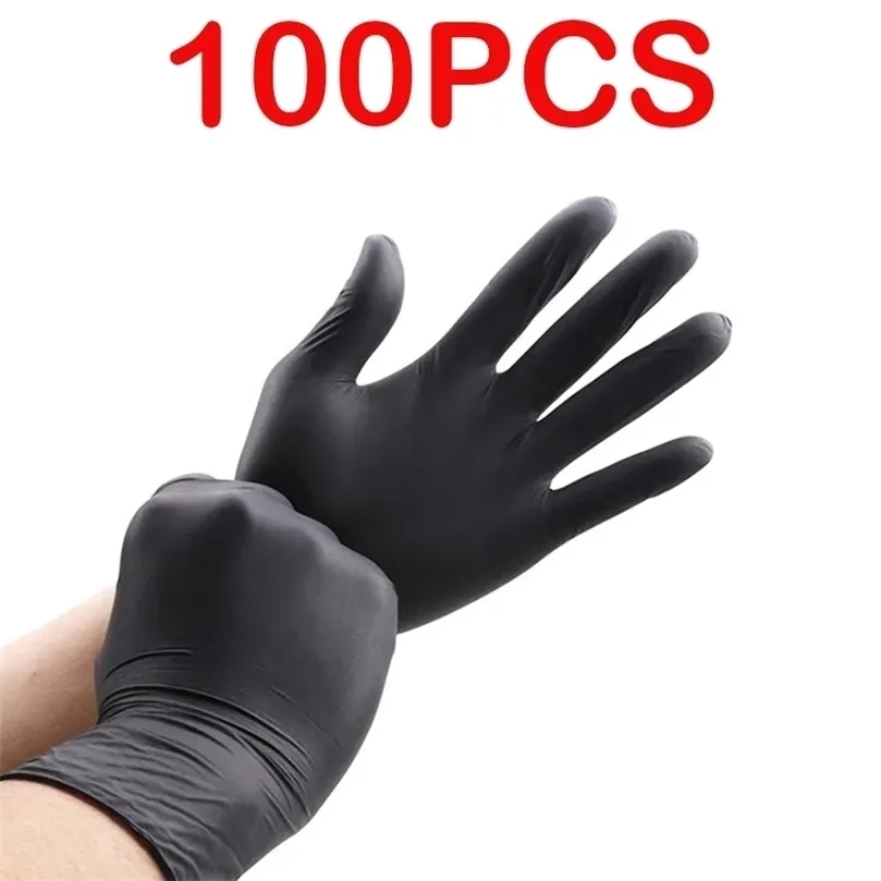 Vijf vingers handschoenen 100 pcsbox nitril zwarte wegwerphandschoenen voor keuken tatto huishoudelijk reiniging wasschotel handschoenen pvc latexfree olieveilig 220909