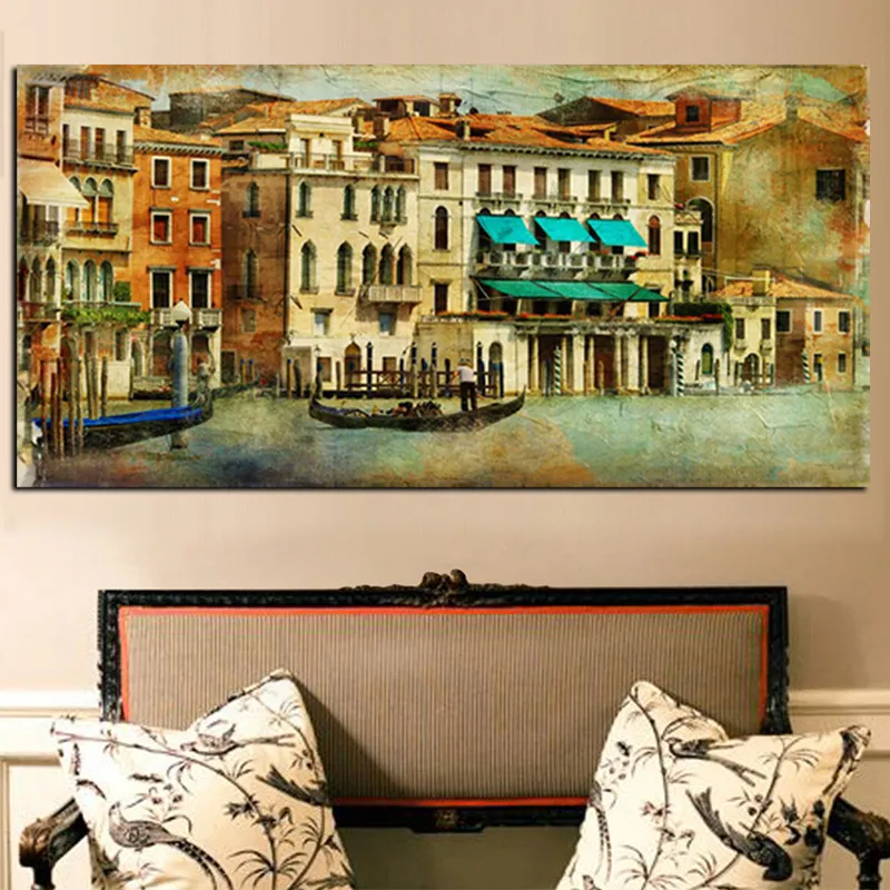 Print Vintage Water Town Venice Landscape Oil Painting Romantic Cities on Canvas Wall Art Pictures for Living Room Cuadros Decor