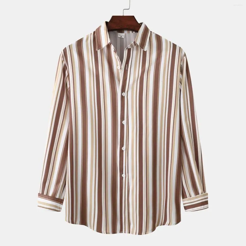 Men's Casual Shirts With Button Male Autumn Winter Multicolor Striped Print Shirt Turn Down Collar Long Sleeve Blouse Athletic Wear Men